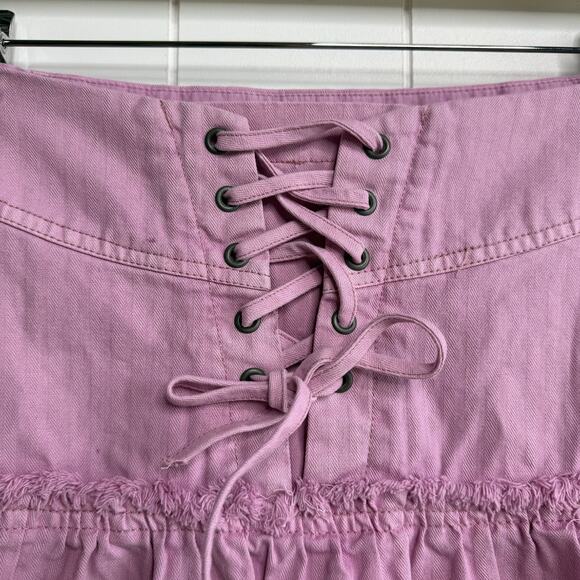 Free People mini skirt ruffled tiered pleated lace-up boho XS - Picture 4 of 9